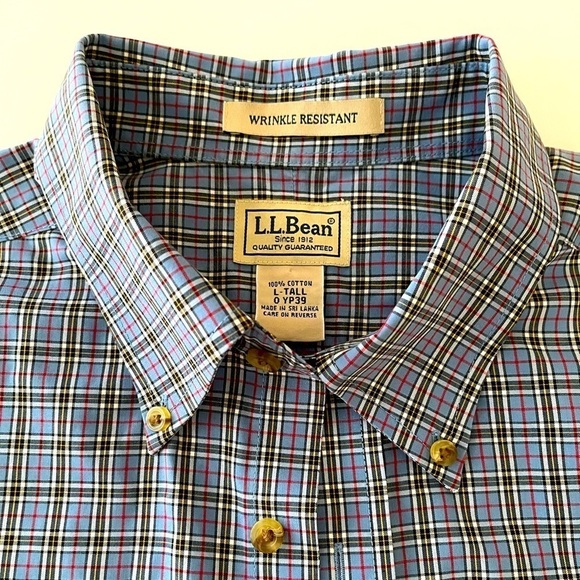 L.L. Bean Button Down Wrinkle-Free Oxford Shirt Neck 16 1/2” Plaid Large Tall - Picture 2 of 13